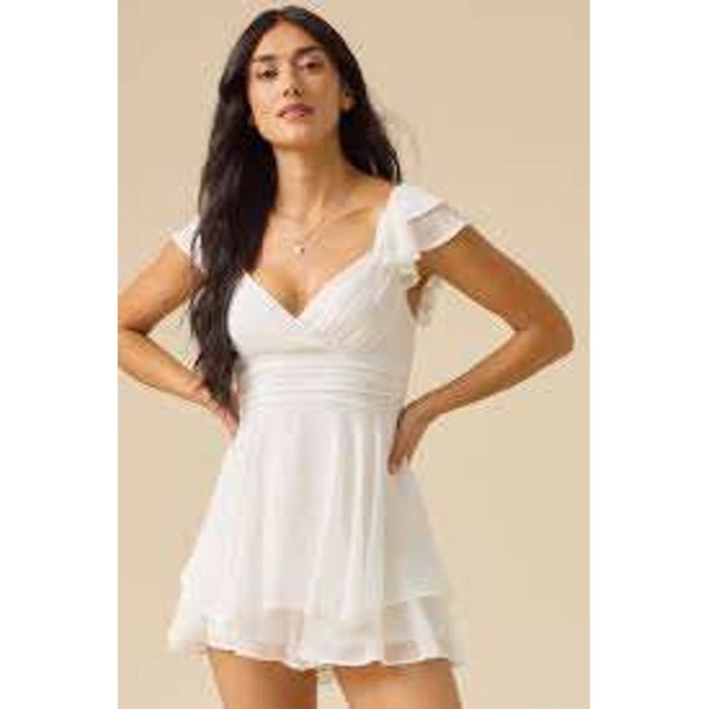 Altar'd State White Coquette Ruffle Whimsical Lainey Romper Smocked Back Sz M